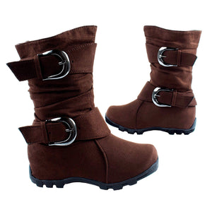 Baby Girls' Brown Flat Buckle Boots