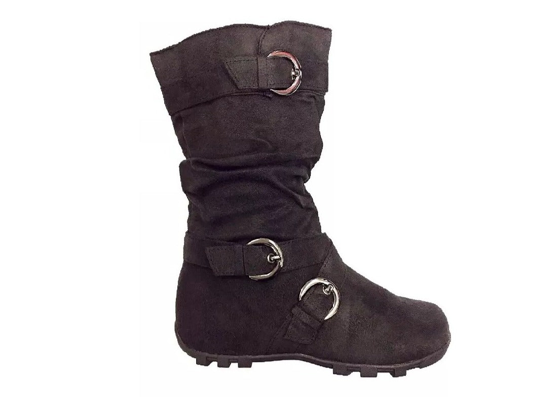 Girls' Flat Suede Buckle Boots