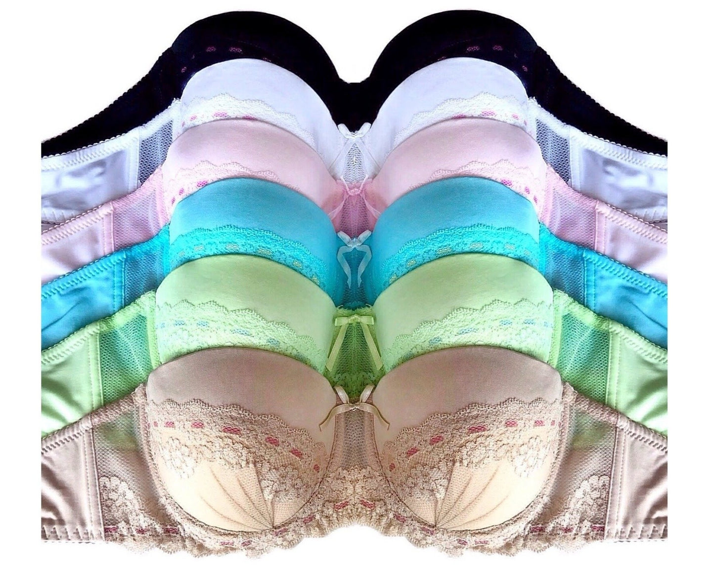 Half Semi-Sheer Lace & Colorful Trim Bras