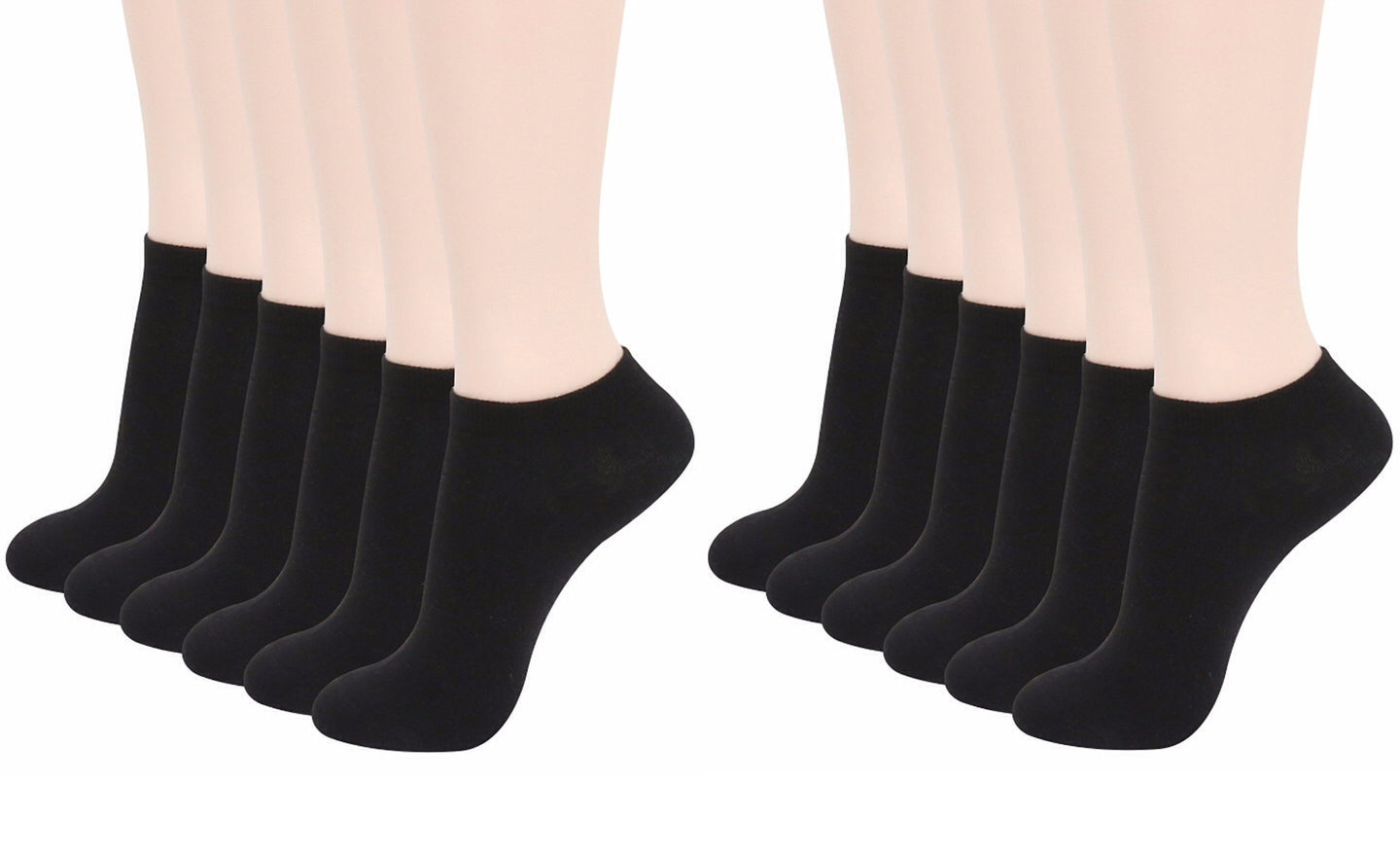 No Show Ankle Socks - Black (12-Pairs)