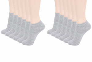 No Show Ankle Socks - Grey (12-Pairs)