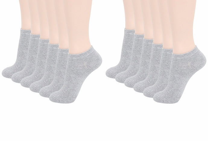 No Show Ankle Socks - Grey (12-Pairs)