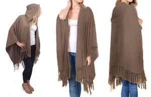 Draped Over the Shoulder Shawl Wrap with Hoodie