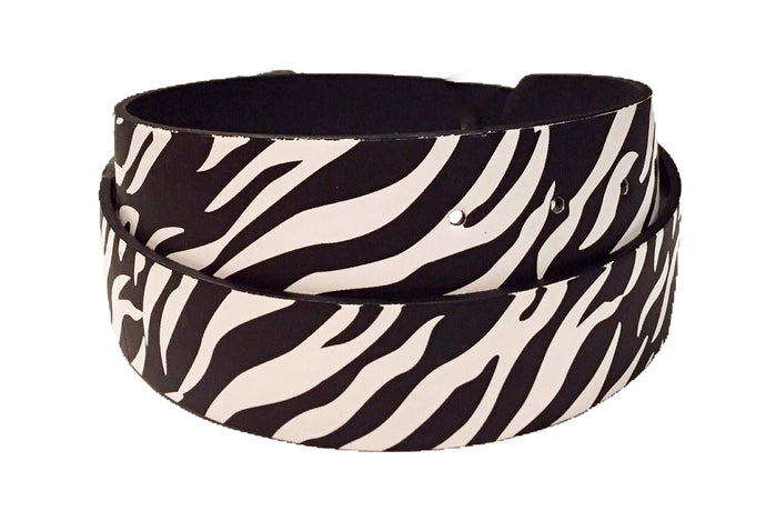 Black and White Striped Zebra Leather Belt