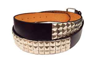 Studded Black and Silver Leather Belt
