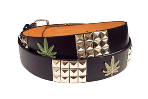 Studded Marijuana Cannabis Leather Belt