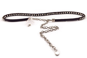 Metallic Chain Leather Belt (Black & Silver)