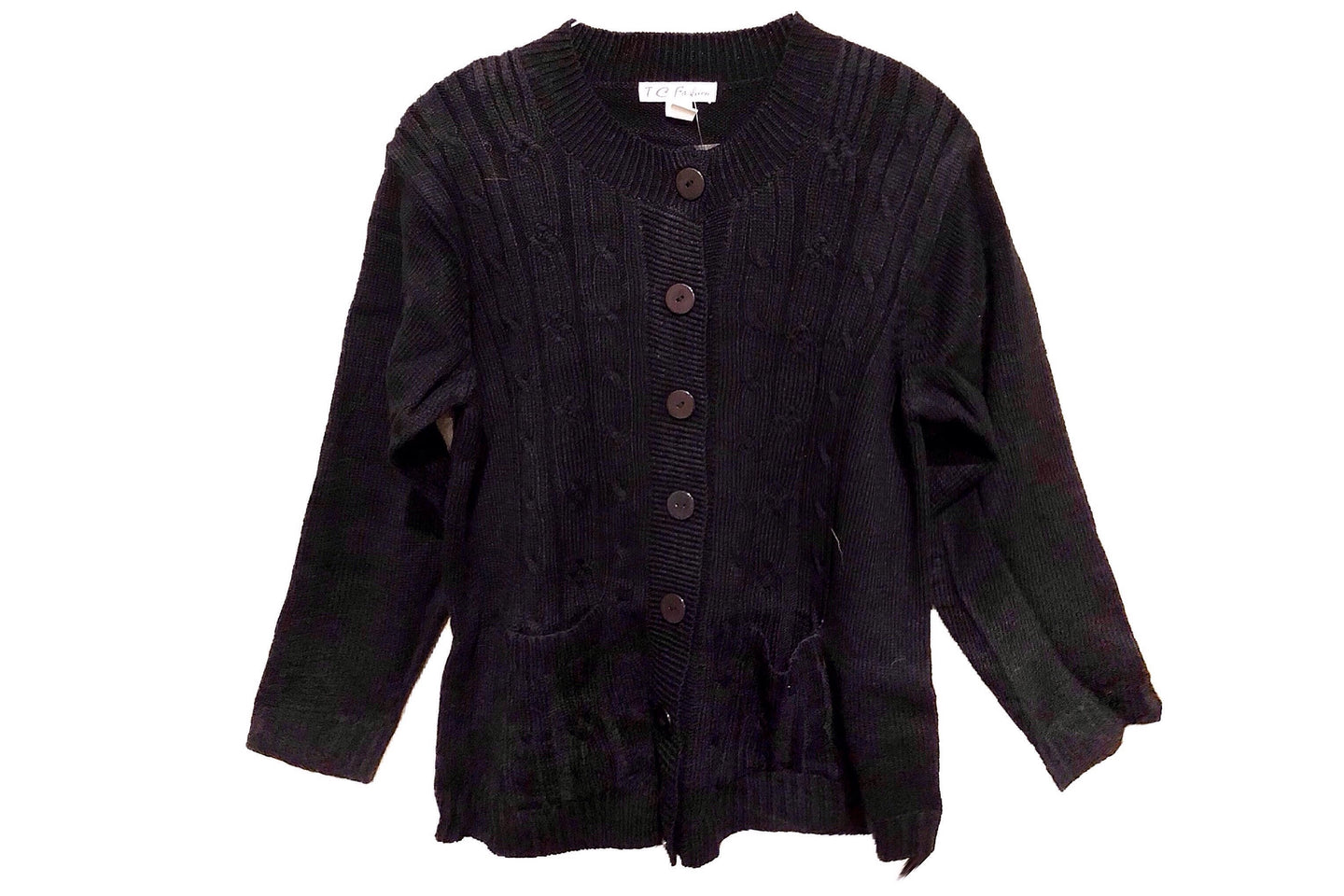 Chunky Cable Knit Sweater Cardigan (Black I)