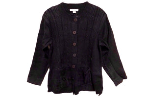 Chunky Cable Knit Sweater Cardigan (Black)