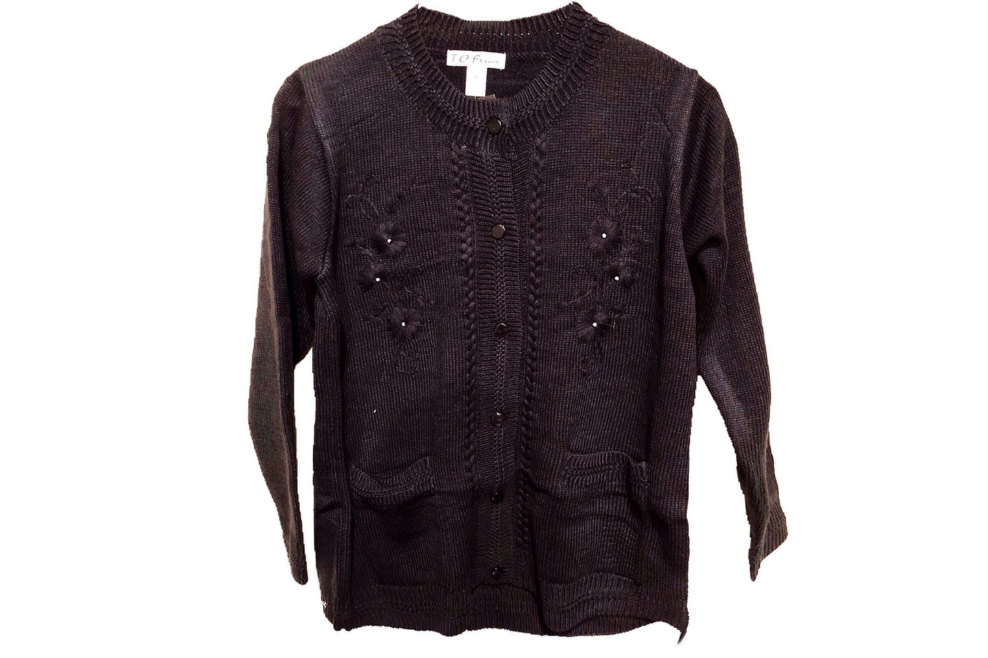 Chunky Cable Knit Sweater Cardigan (Black II)