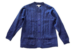 Chunky Cable Knit Sweater Cardigan (Navy)