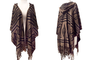 Draped Over the Shoulder Shawl Wrap with Hoodie