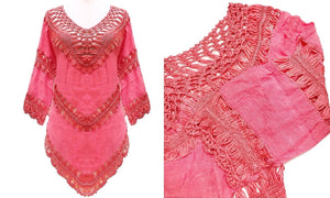 Crochet & Semi-Sheer Relaxed Fit Cover-Up Top (One Size)