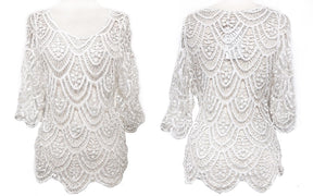 Crochet & Scallop Lace Relaxed Fit Cover-Up Top