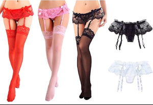 Sheer & Stretchy Lace Garter Belt with Bow