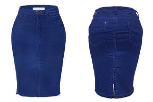 Extremely Stretch Denim Jean Knee Length Skirt